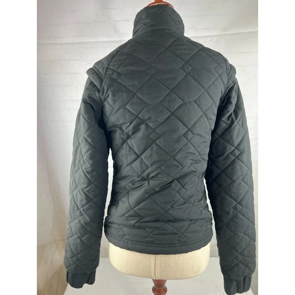 Adidas Womens XS Quilted Jacket Black Full Zip Lightweight Stand-Up Collar EUC - Picture 2 of 4